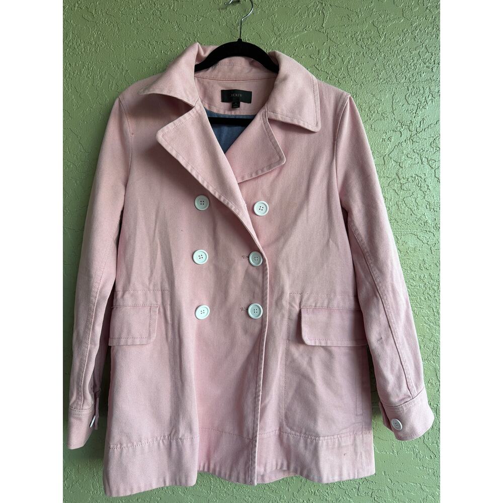 J. Crew Peacoat Womens 10 Pink Double Breasted Heavyweight Cotton Twill Jacket - Picture 2 of 5